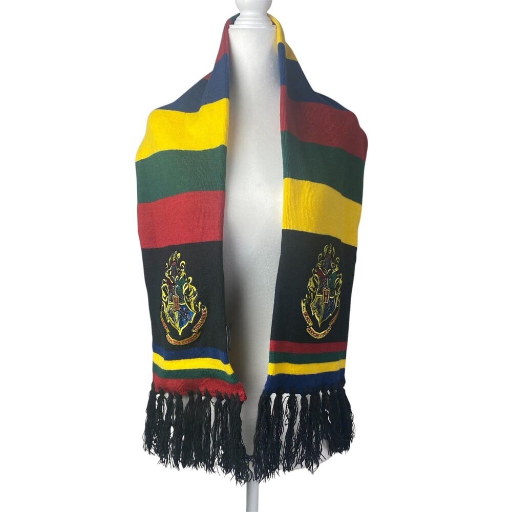 Harry Potter Hogwarts House Scarf Red Yellow Multicolor Logo Embroidered Striped